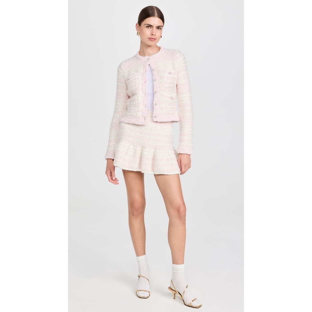 LoveShackFancy Blanca Cardigan in Vanilla Blush Pink Cream Tweed Jacket